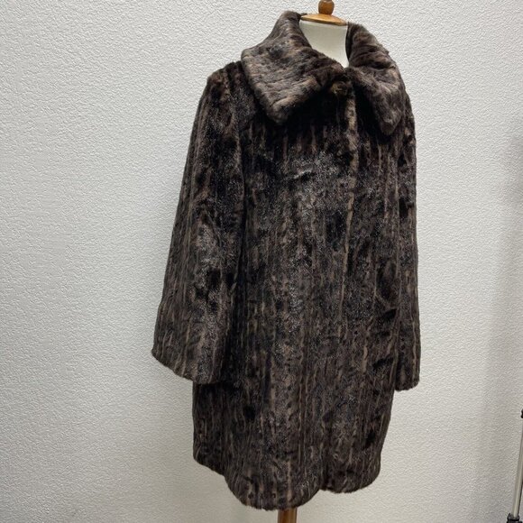 Regent Park Womens XL Coat Brown Faux Fur Vtg Soft Button Closure Animal Print - Picture 3 of 9